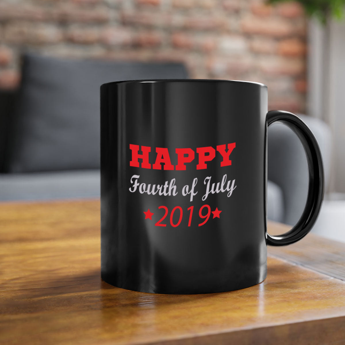 HAPPYFourth of July Style 107# Mug with colorful handle and glossy finish, perfect for coffee or tea.