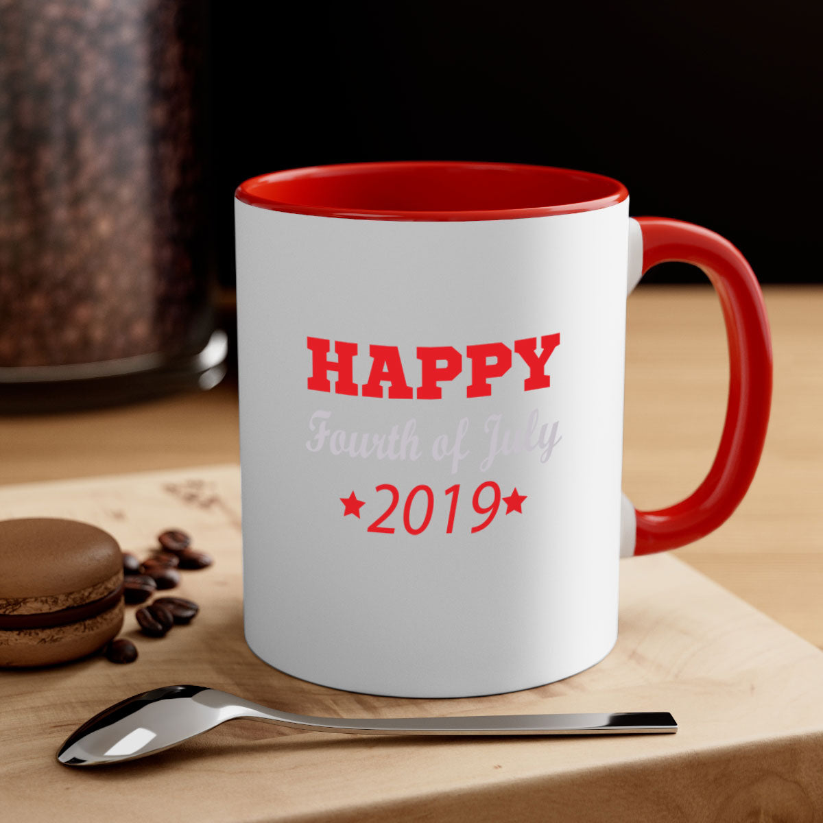 HAPPYFourth of July Style 107# Mug with colorful handle and glossy finish, perfect for coffee or tea.
