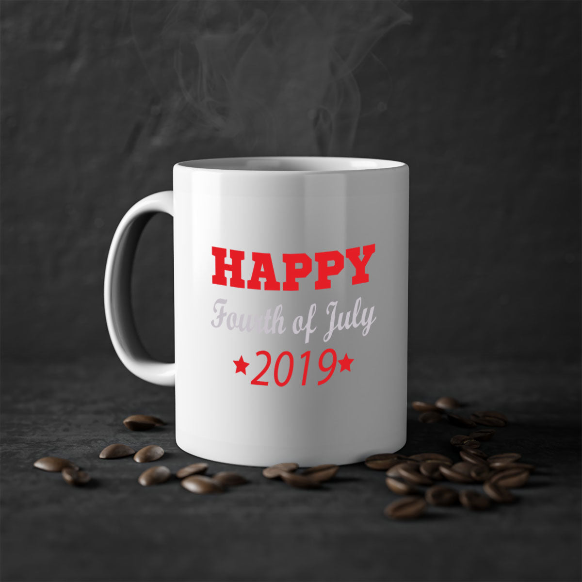 HAPPYFourth of July Style 107# Mug with colorful handle and glossy finish, perfect for coffee or tea.
