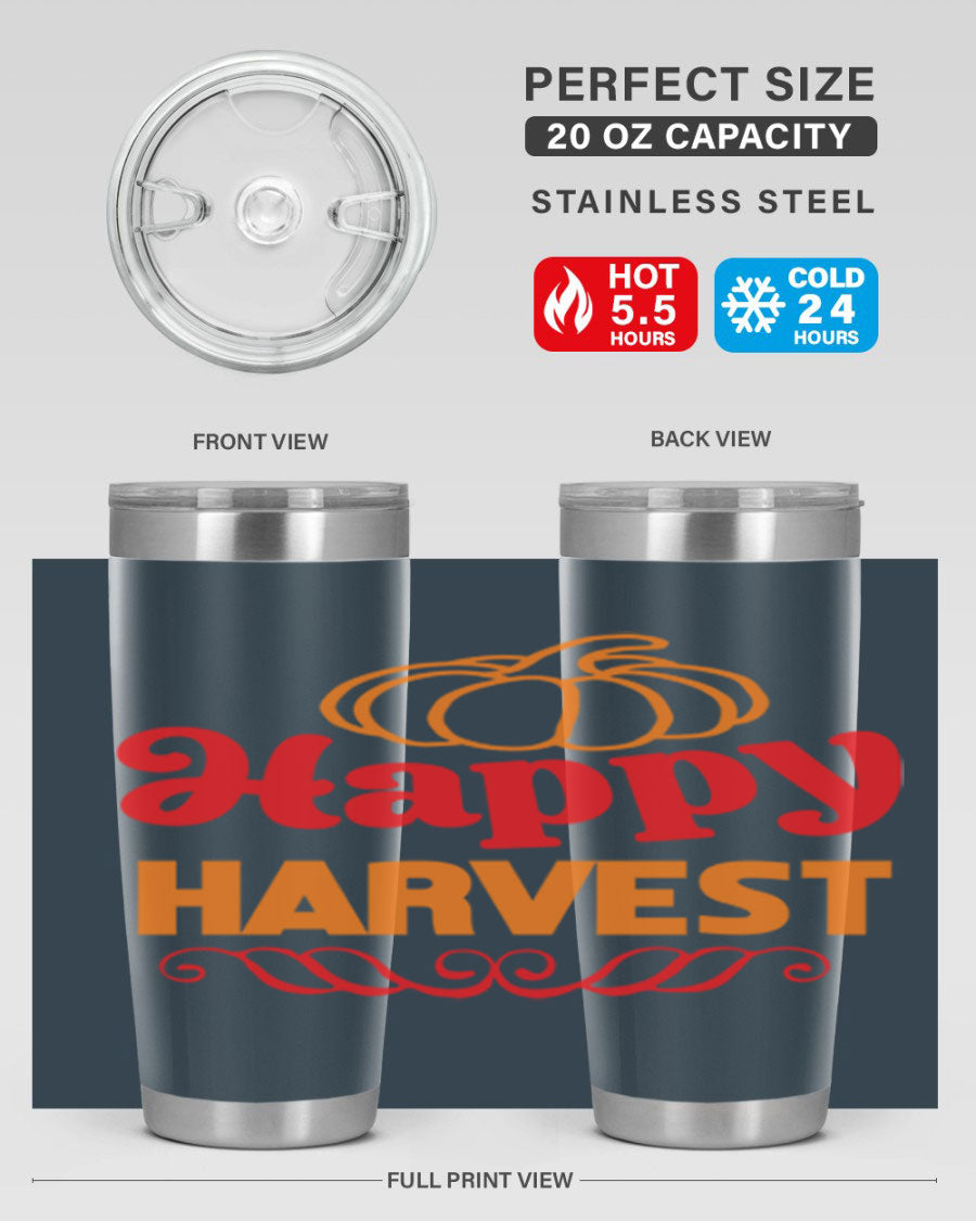 HappyHarvest 256# fall Tumbler in stainless steel with a copper lining, featuring a drink-thru lid and a sleek design.