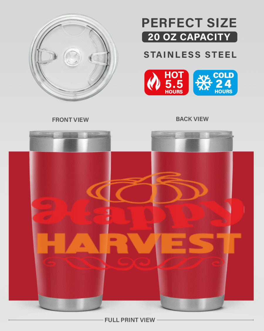 HappyHarvest 256# fall Tumbler in stainless steel with a copper lining, featuring a drink-thru lid and a sleek design.