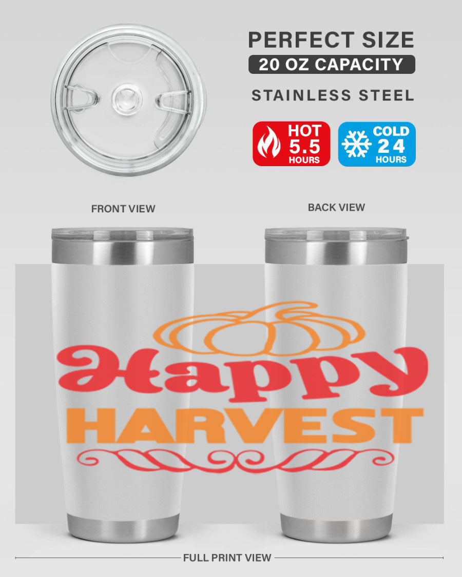 HappyHarvest 256# fall Tumbler in stainless steel with a copper lining, featuring a drink-thru lid and a sleek design.