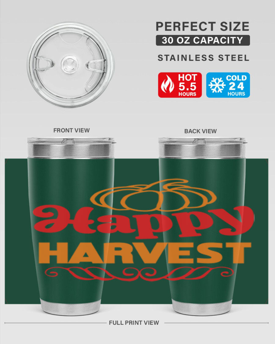 HappyHarvest 256# fall Tumbler in stainless steel with a copper lining, featuring a drink-thru lid and a sleek design.