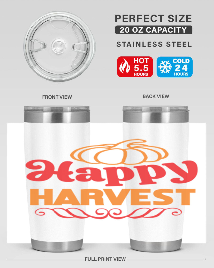 HappyHarvest 256# fall Tumbler in stainless steel with a copper lining, featuring a drink-thru lid and a sleek design.