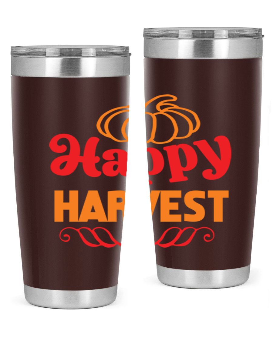 HappyHarvest 256# fall Tumbler in stainless steel with a copper lining, featuring a drink-thru lid and a sleek design.