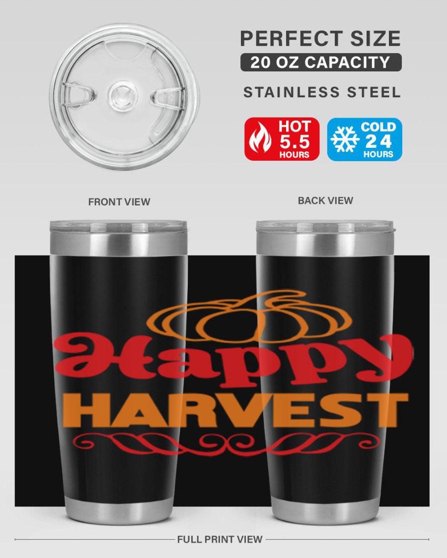 HappyHarvest 256# fall Tumbler in stainless steel with a copper lining, featuring a drink-thru lid and a sleek design.