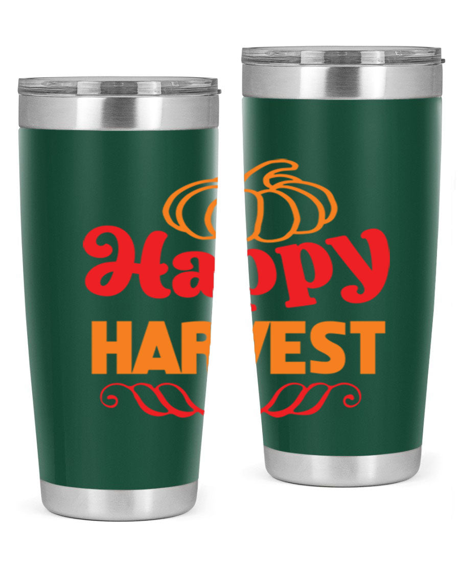 HappyHarvest 256# fall Tumbler in stainless steel with a copper lining, featuring a drink-thru lid and a sleek design.