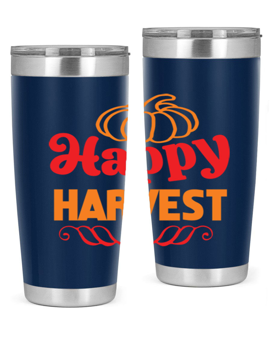 HappyHarvest 256# fall Tumbler in stainless steel with a copper lining, featuring a drink-thru lid and a sleek design.