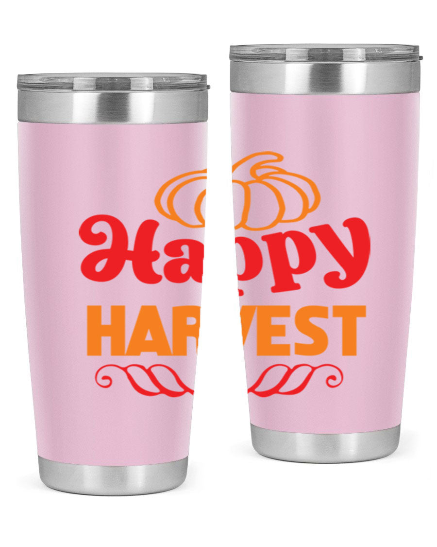HappyHarvest 256# fall Tumbler in stainless steel with a copper lining, featuring a drink-thru lid and a sleek design.
