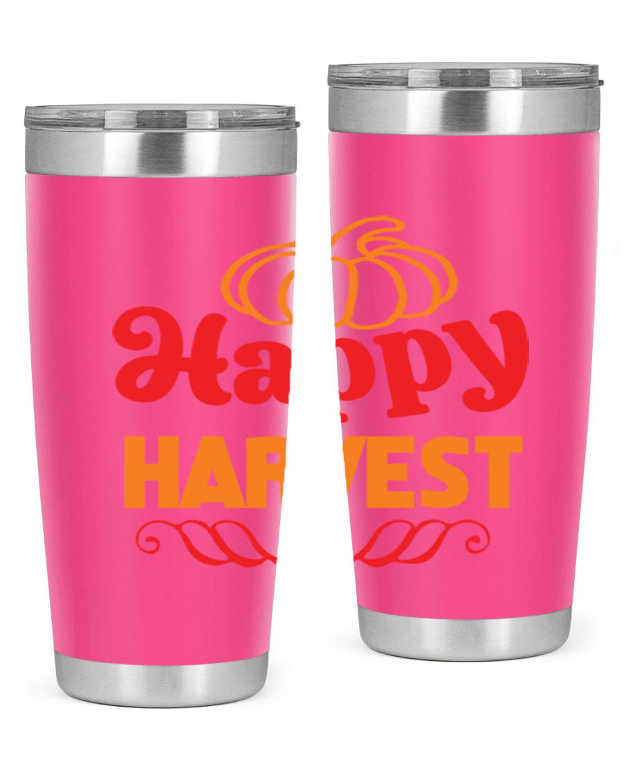 HappyHarvest 256# fall Tumbler in stainless steel with a copper lining, featuring a drink-thru lid and a sleek design.