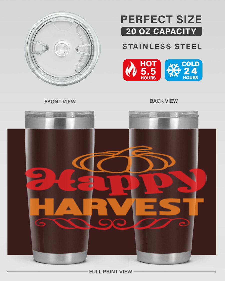 HappyHarvest 256# fall Tumbler in stainless steel with a copper lining, featuring a drink-thru lid and a sleek design.