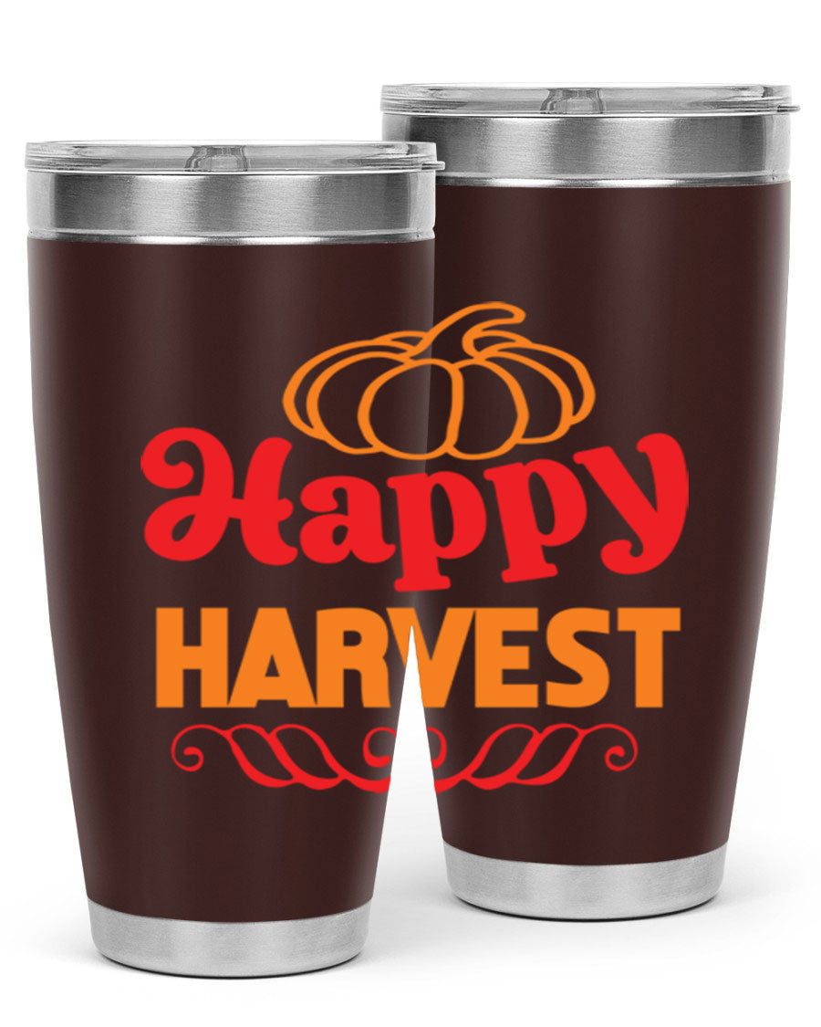 HappyHarvest 256# fall Tumbler in stainless steel with a copper lining, featuring a drink-thru lid and a sleek design.
