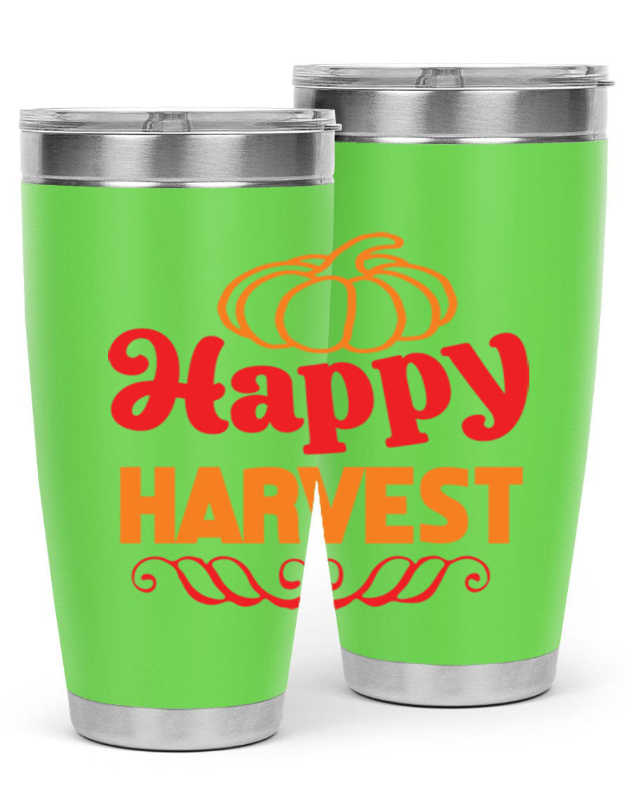HappyHarvest 256# fall Tumbler in stainless steel with a copper lining, featuring a drink-thru lid and a sleek design.