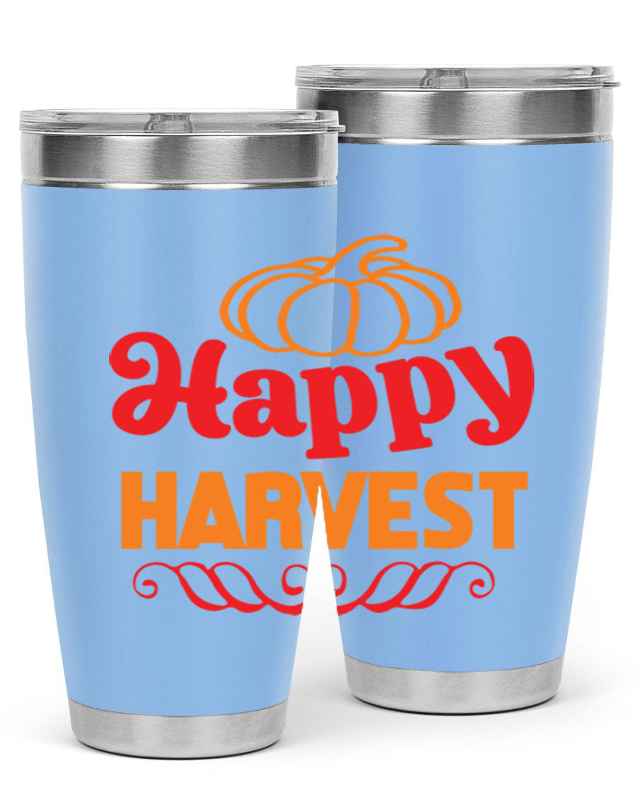 HappyHarvest 256# fall Tumbler in stainless steel with a copper lining, featuring a drink-thru lid and a sleek design.