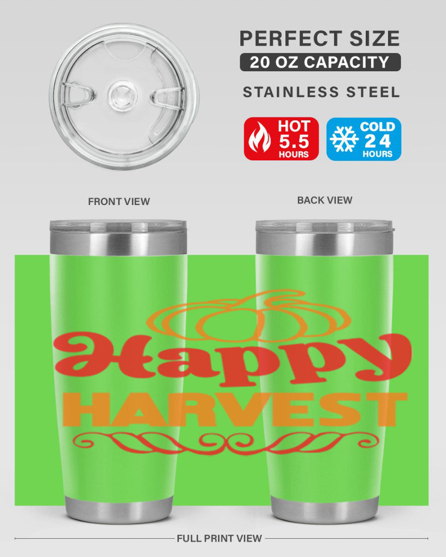 HappyHarvest 256# fall Tumbler in stainless steel with a copper lining, featuring a drink-thru lid and a sleek design.