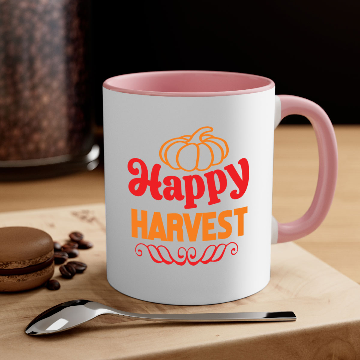 HappyHarvest 256# Mug in various colors with glossy finish and C-shaped handle, perfect for coffee and tea.