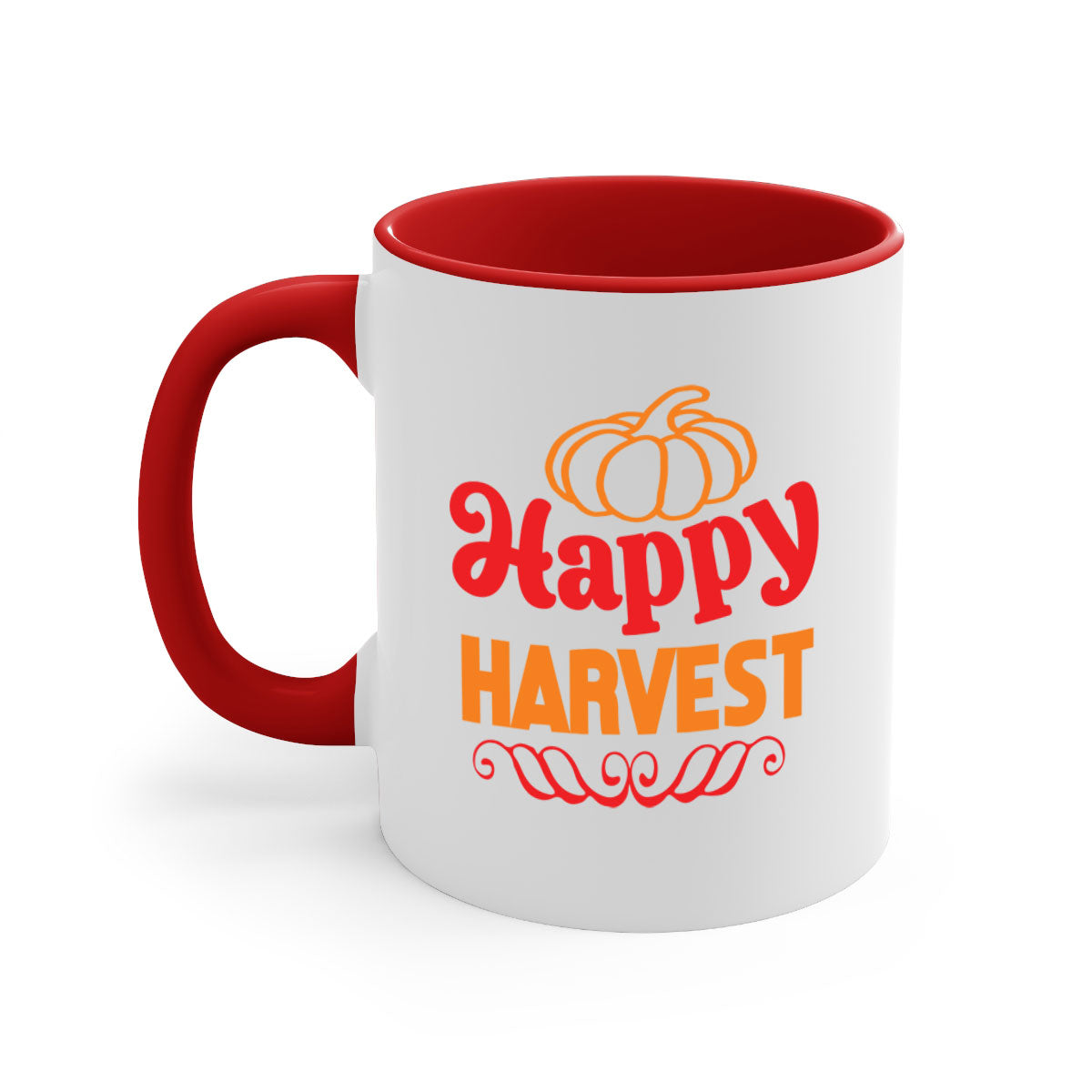 HappyHarvest 256# Mug in various colors with glossy finish and C-shaped handle, perfect for coffee and tea.