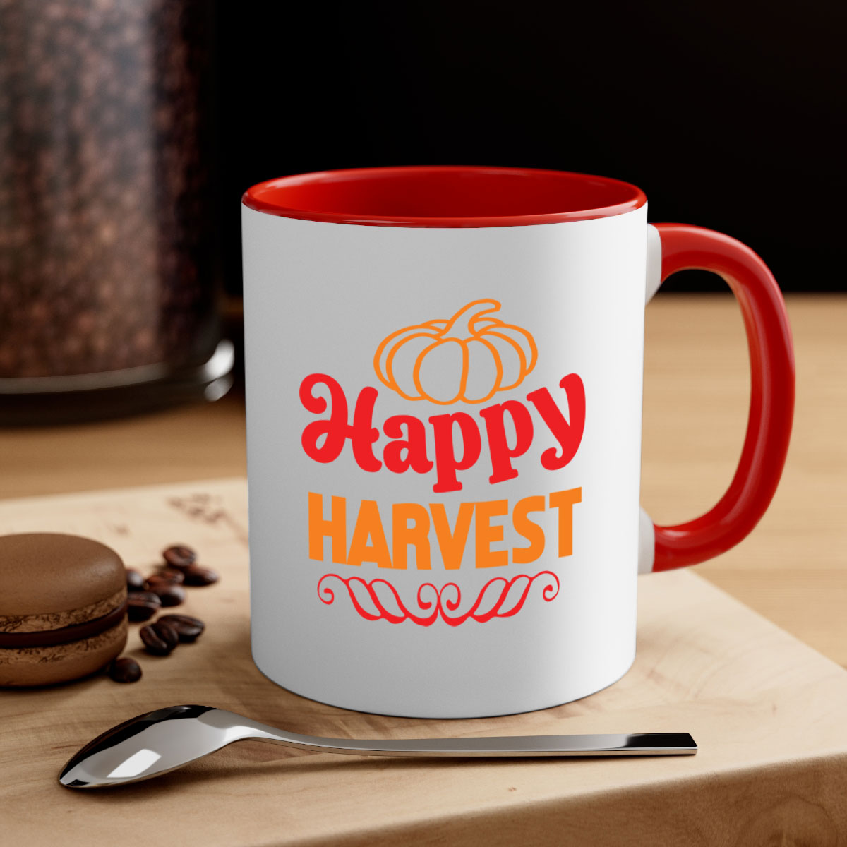 HappyHarvest 256# Mug in various colors with glossy finish and C-shaped handle, perfect for coffee and tea.