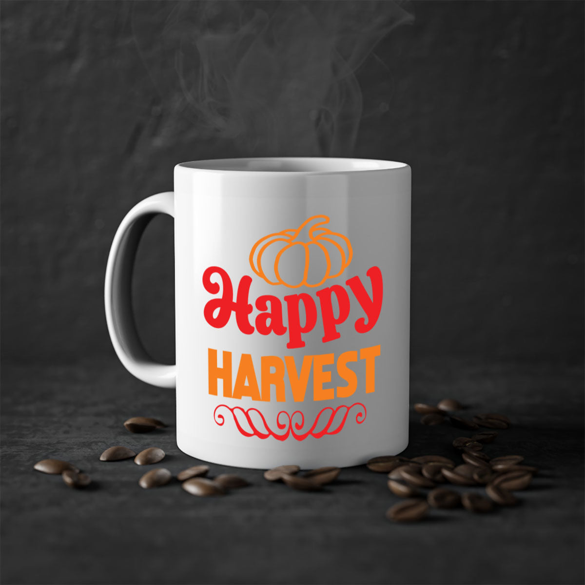 HappyHarvest 256# Mug in various colors with glossy finish and C-shaped handle, perfect for coffee and tea.