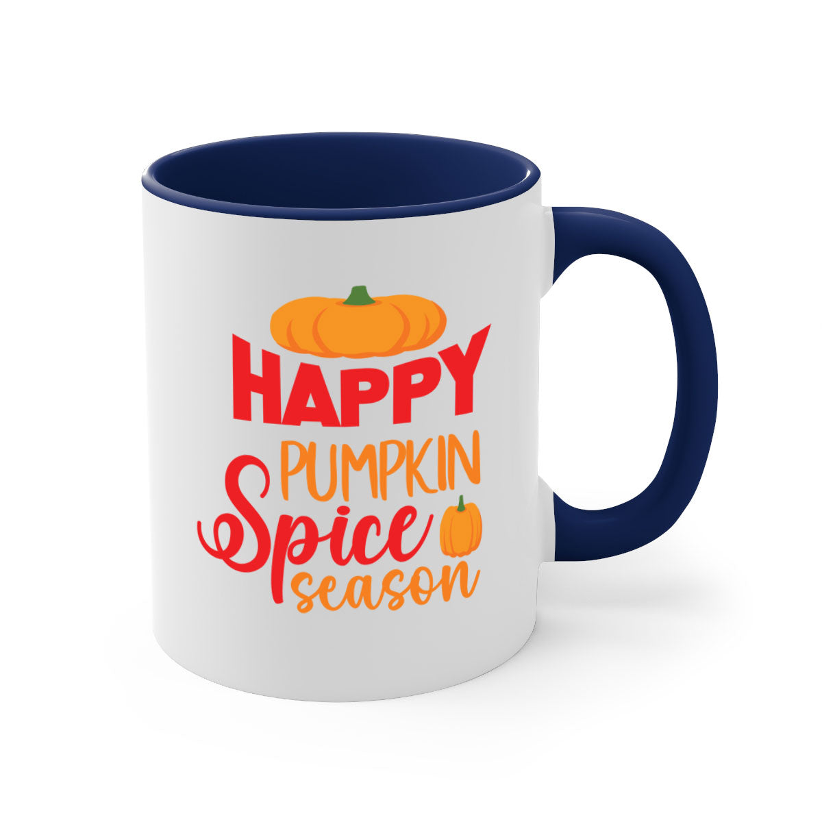 HappyPumpkinSpiceSeason 259# Mug featuring a glossy finish, colored handle, and interior, available in five vibrant colors.