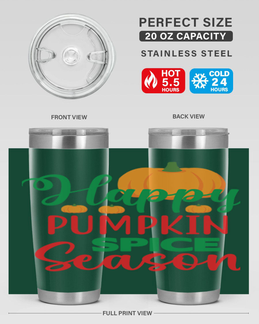 HAPPYPUMPKINSPICESEASON 260# fall tumbler featuring a stylish design, double wall vacuum insulation, and a drink-thru lid.