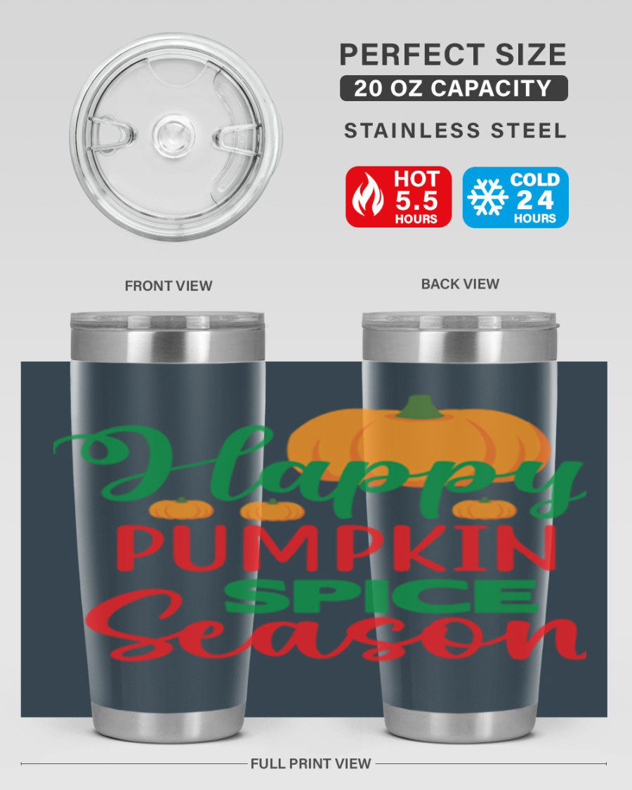 HAPPYPUMPKINSPICESEASON 260# fall tumbler featuring a stylish design, double wall vacuum insulation, and a drink-thru lid.