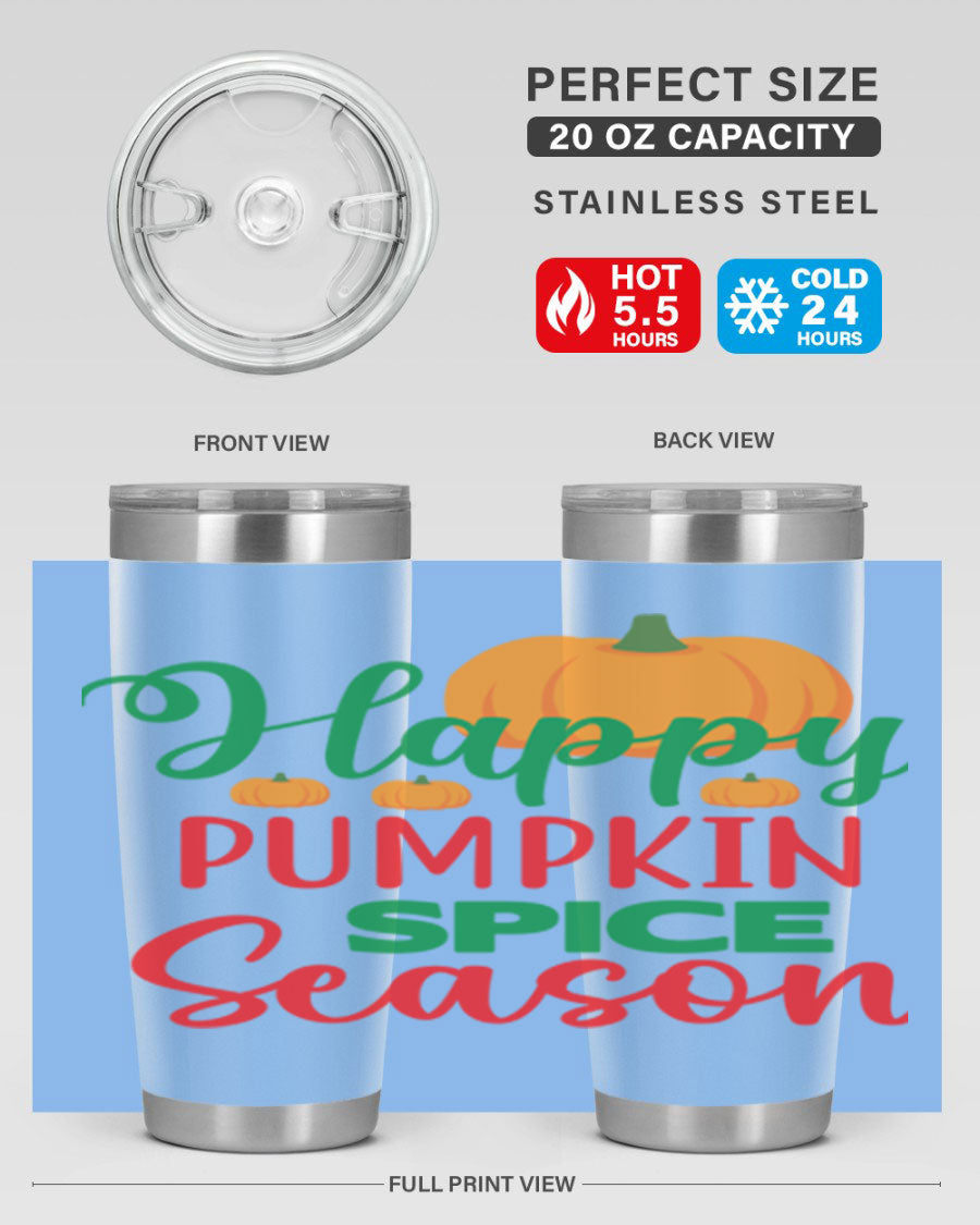 HAPPYPUMPKINSPICESEASON 260# fall tumbler featuring a stylish design, double wall vacuum insulation, and a drink-thru lid.