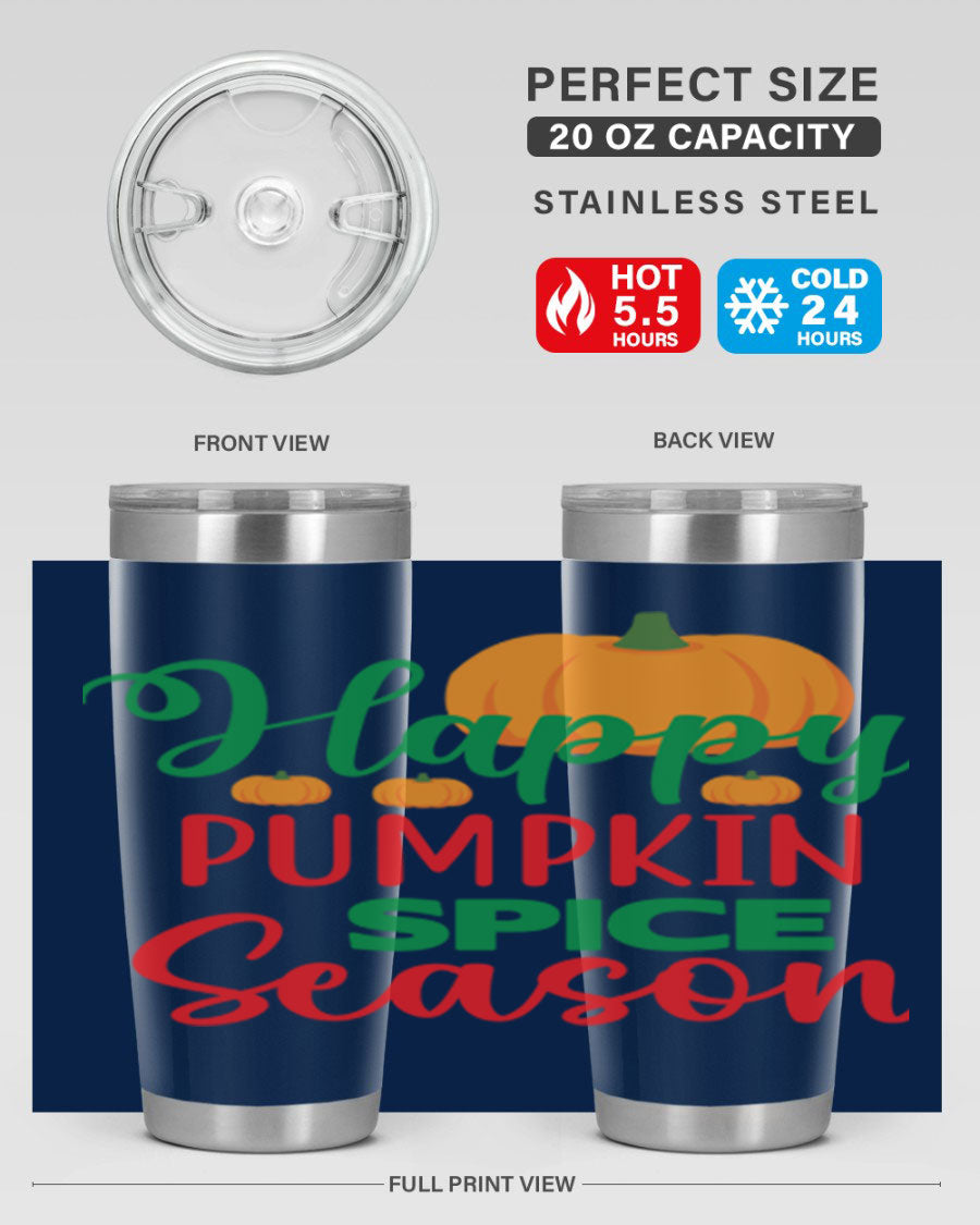 HAPPYPUMPKINSPICESEASON 260# fall tumbler featuring a stylish design, double wall vacuum insulation, and a drink-thru lid.