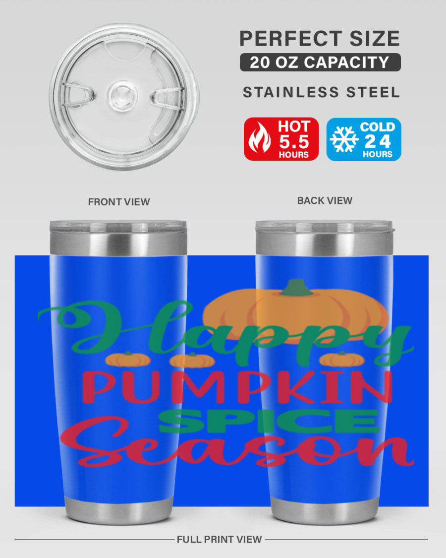 HAPPYPUMPKINSPICESEASON 260# fall tumbler featuring a stylish design, double wall vacuum insulation, and a drink-thru lid.