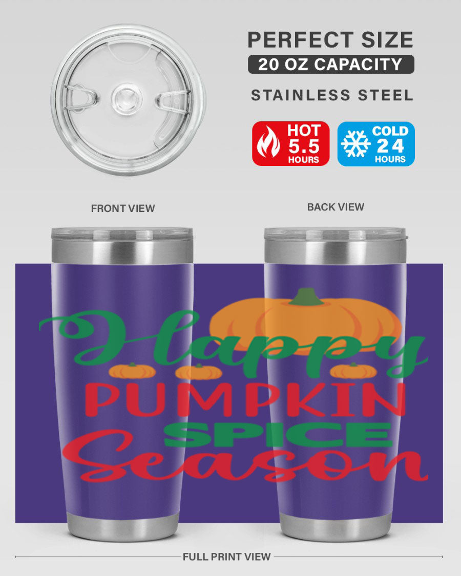 HAPPYPUMPKINSPICESEASON 260# fall tumbler featuring a stylish design, double wall vacuum insulation, and a drink-thru lid.