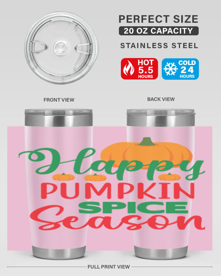 HAPPYPUMPKINSPICESEASON 260# fall tumbler featuring a stylish design, double wall vacuum insulation, and a drink-thru lid.