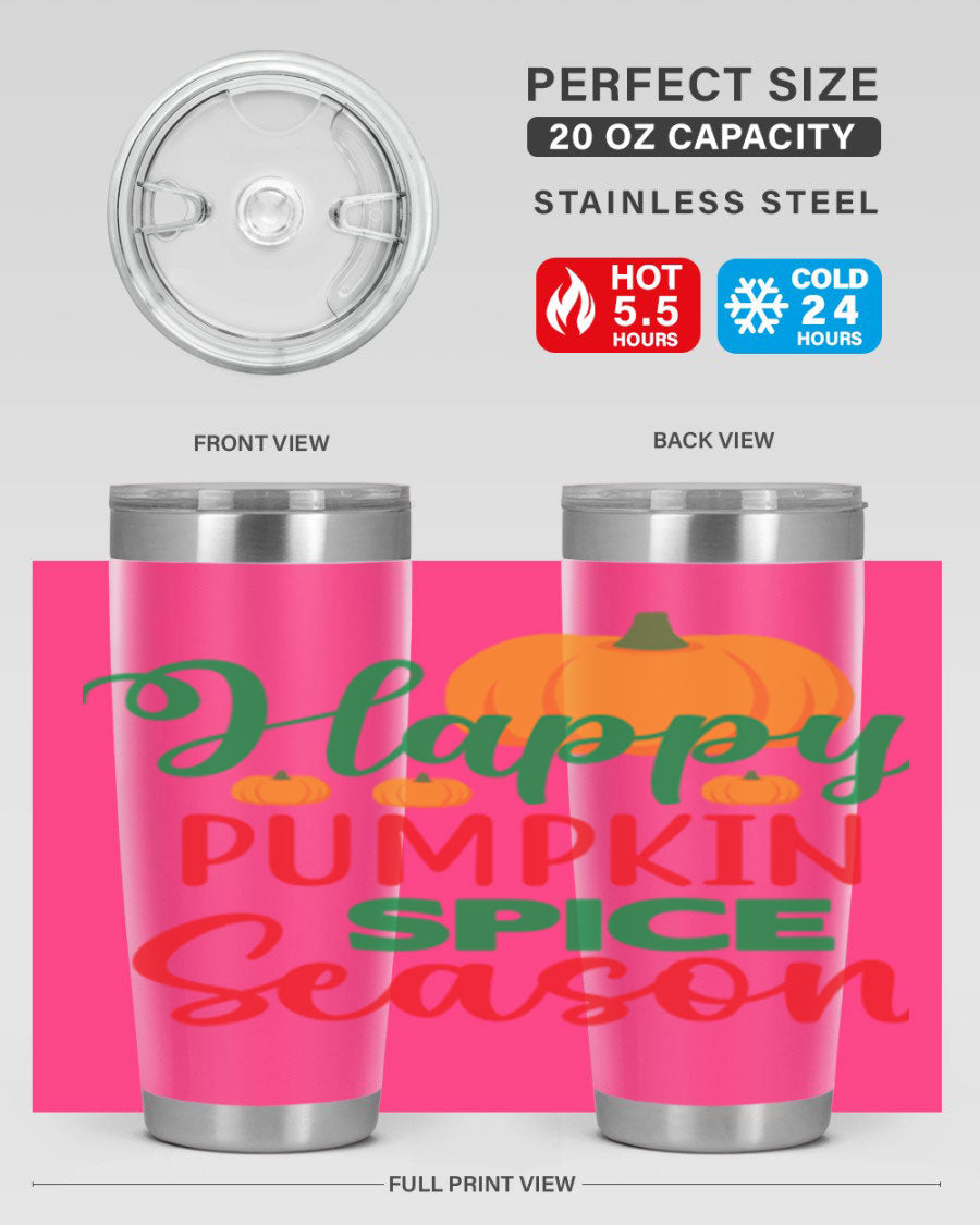 HAPPYPUMPKINSPICESEASON 260# fall tumbler featuring a stylish design, double wall vacuum insulation, and a drink-thru lid.