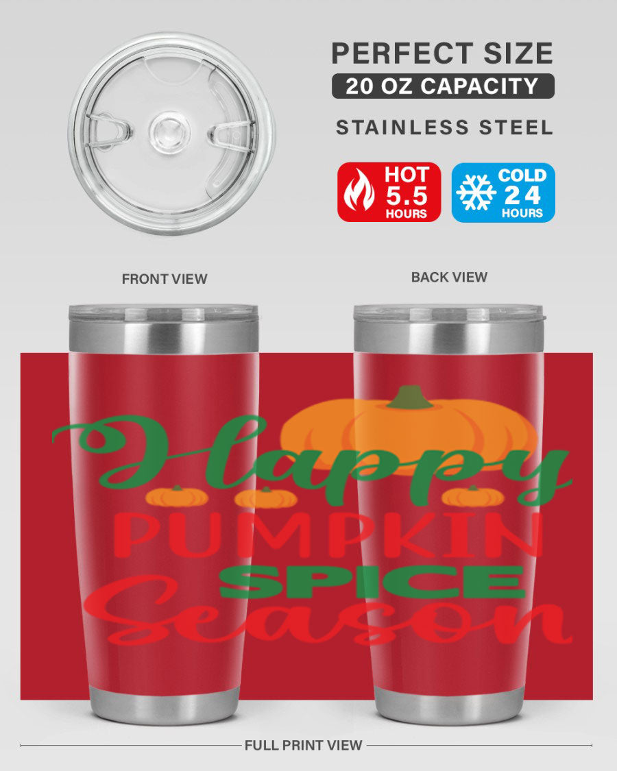 HAPPYPUMPKINSPICESEASON 260# fall tumbler featuring a stylish design, double wall vacuum insulation, and a drink-thru lid.