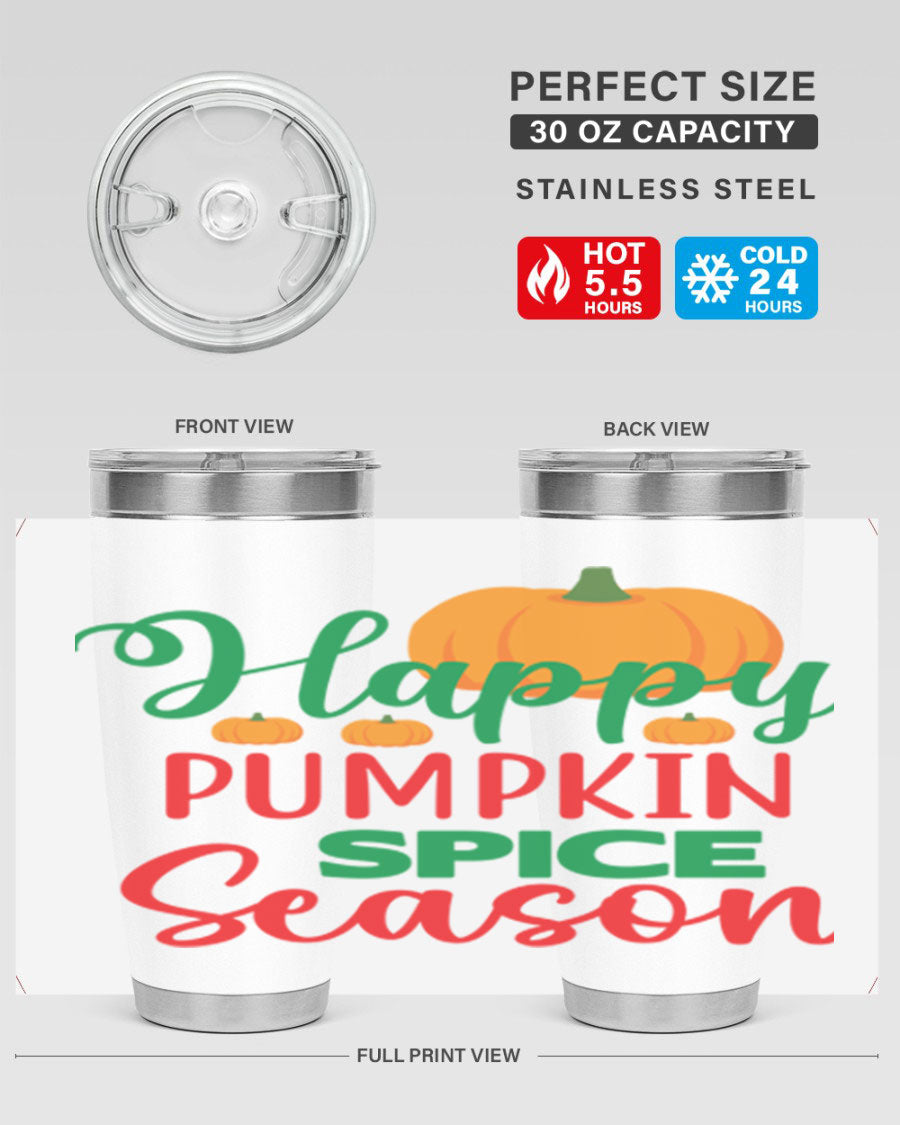 HAPPYPUMPKINSPICESEASON 260# fall tumbler featuring a stylish design, double wall vacuum insulation, and a drink-thru lid.