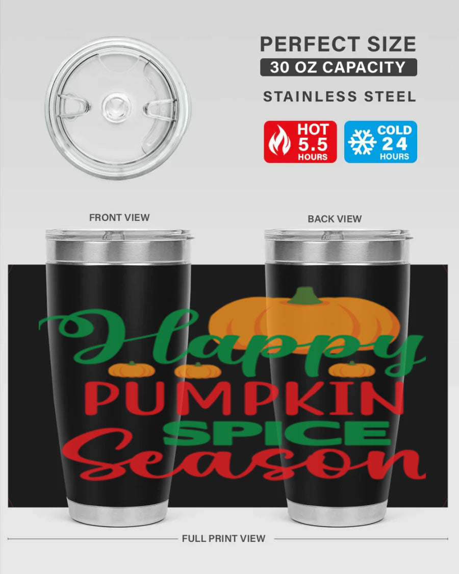 HAPPYPUMPKINSPICESEASON 260# fall tumbler featuring a stylish design, double wall vacuum insulation, and a drink-thru lid.