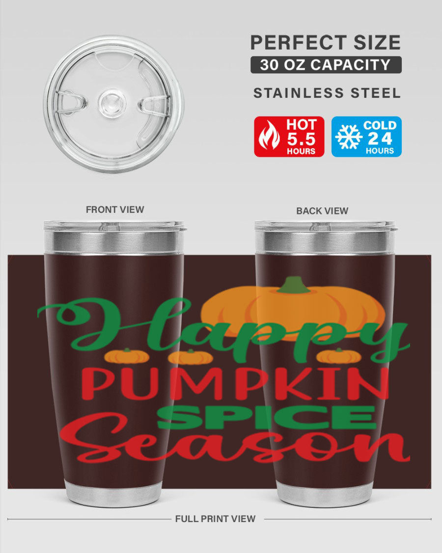 HAPPYPUMPKINSPICESEASON 260# fall tumbler featuring a stylish design, double wall vacuum insulation, and a drink-thru lid.
