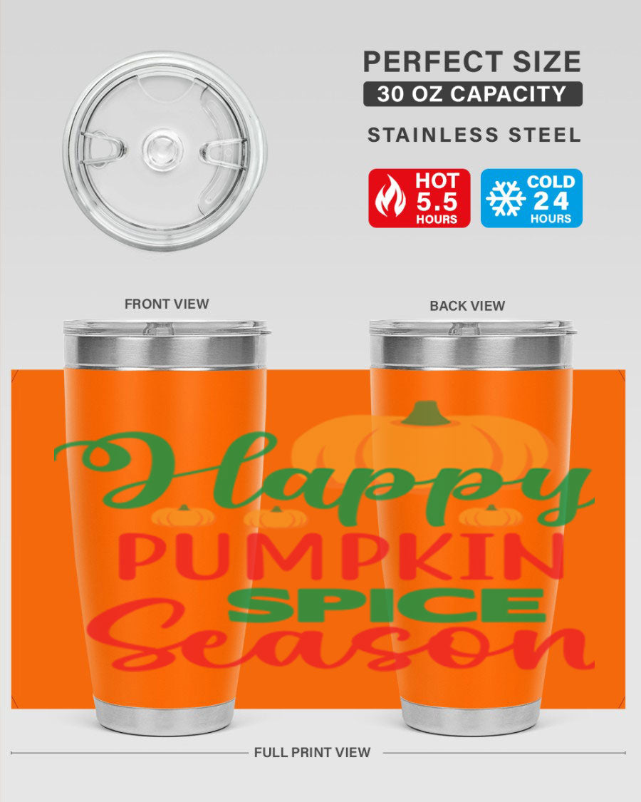 HAPPYPUMPKINSPICESEASON 260# fall tumbler featuring a stylish design, double wall vacuum insulation, and a drink-thru lid.