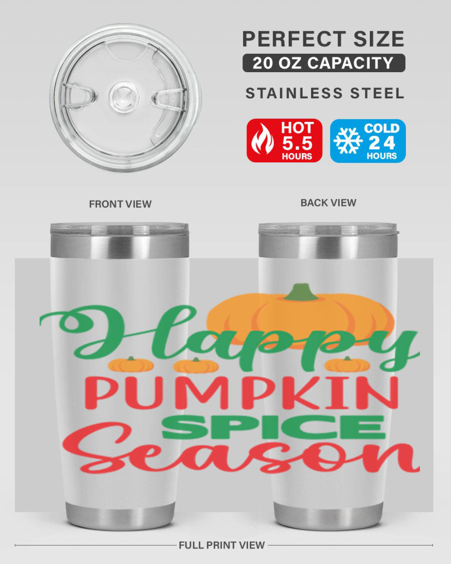 HAPPYPUMPKINSPICESEASON 260# fall tumbler featuring a stylish design, double wall vacuum insulation, and a drink-thru lid.