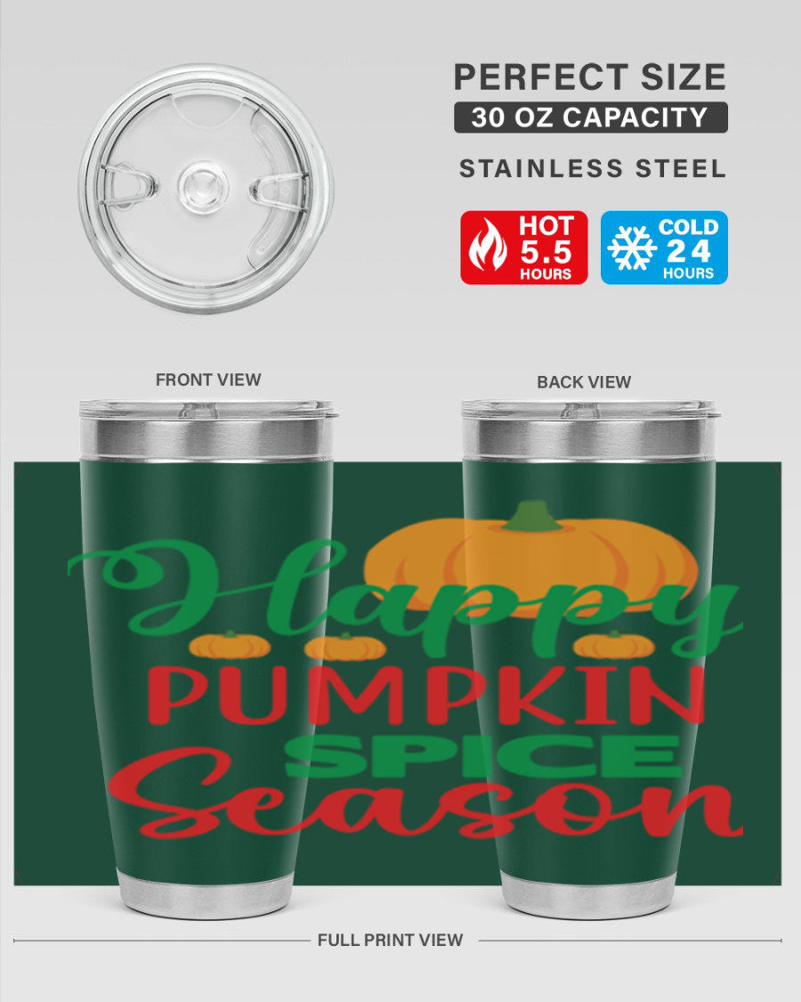 HAPPYPUMPKINSPICESEASON 260# fall tumbler featuring a stylish design, double wall vacuum insulation, and a drink-thru lid.