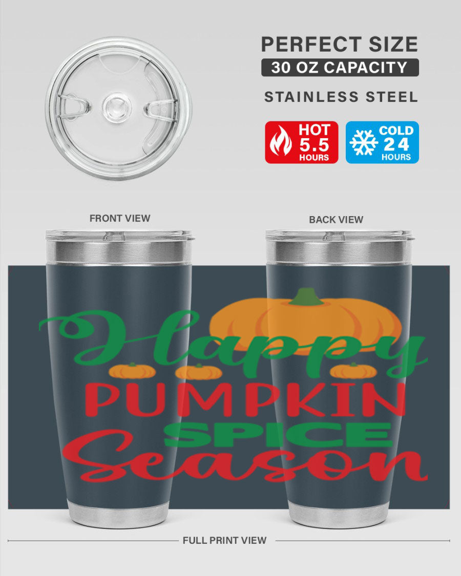 HAPPYPUMPKINSPICESEASON 260# fall tumbler featuring a stylish design, double wall vacuum insulation, and a drink-thru lid.
