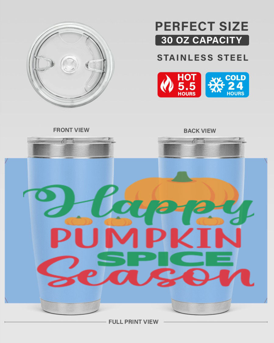 HAPPYPUMPKINSPICESEASON 260# fall tumbler featuring a stylish design, double wall vacuum insulation, and a drink-thru lid.