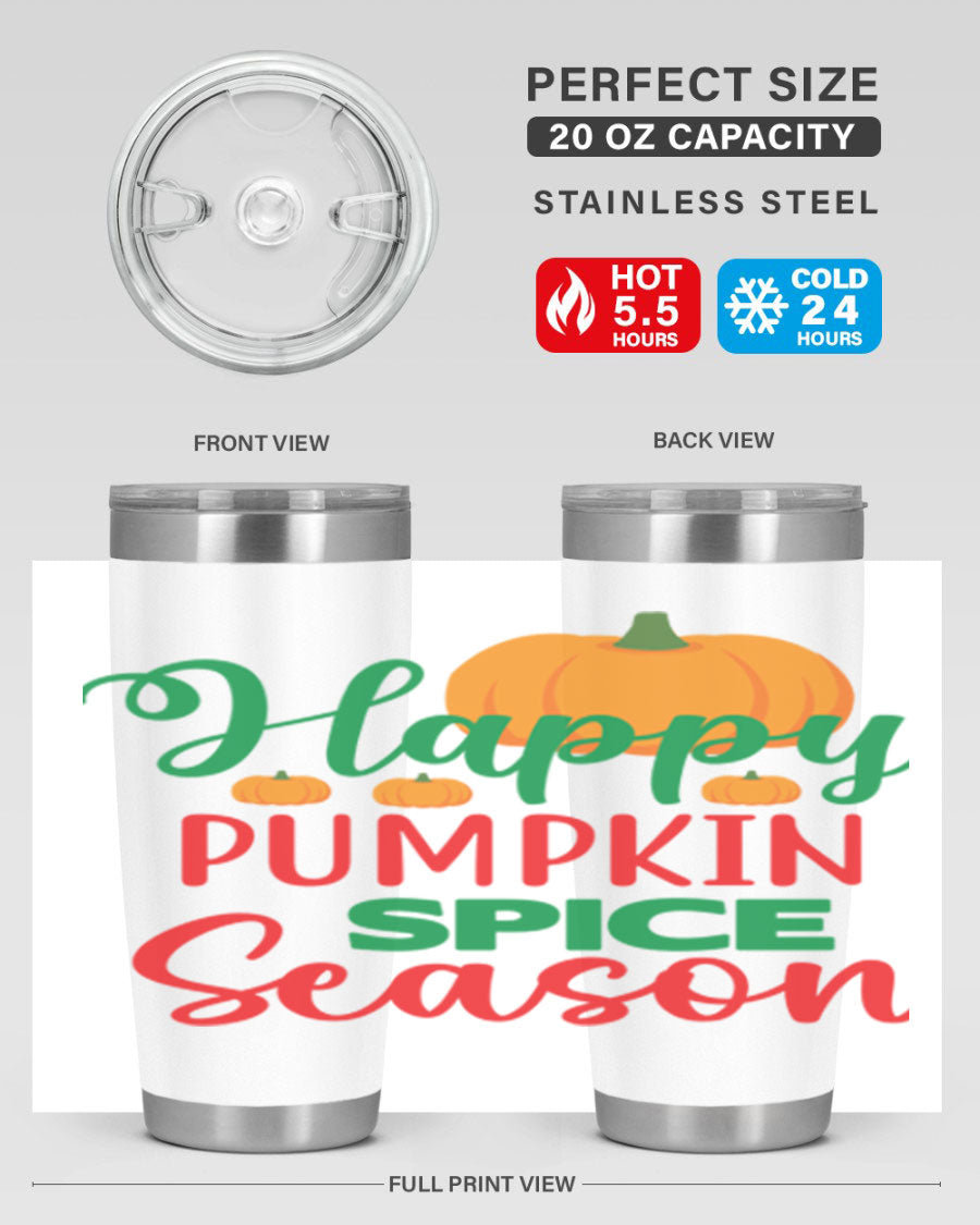 HAPPYPUMPKINSPICESEASON 260# fall tumbler featuring a stylish design, double wall vacuum insulation, and a drink-thru lid.