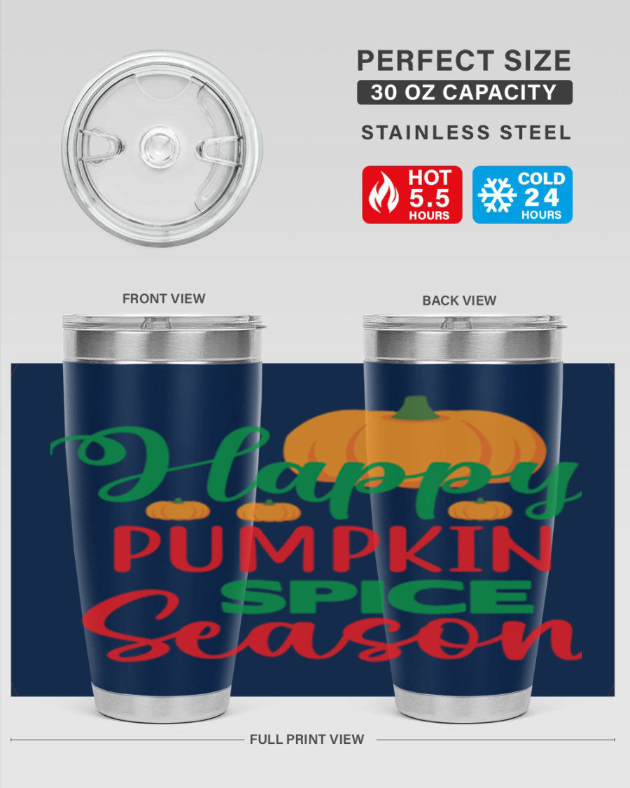 HAPPYPUMPKINSPICESEASON 260# fall tumbler featuring a stylish design, double wall vacuum insulation, and a drink-thru lid.