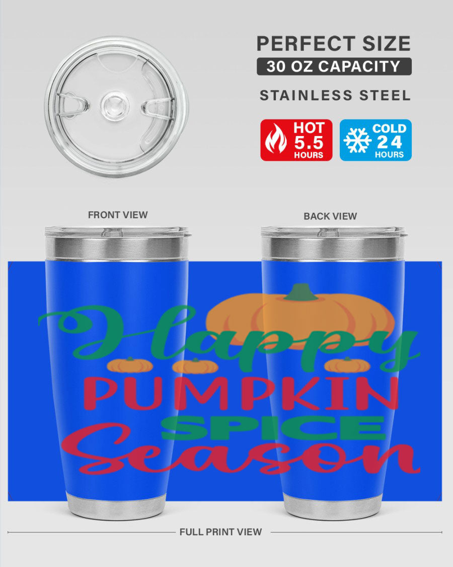 HAPPYPUMPKINSPICESEASON 260# fall tumbler featuring a stylish design, double wall vacuum insulation, and a drink-thru lid.