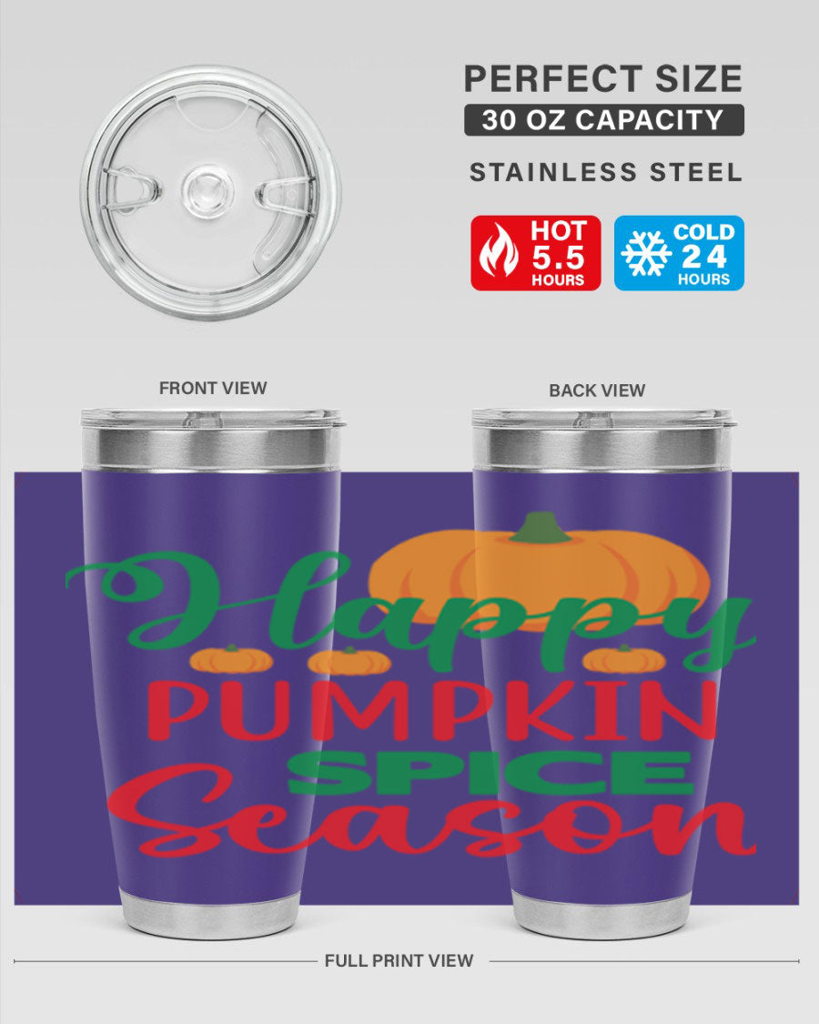 HAPPYPUMPKINSPICESEASON 260# fall tumbler featuring a stylish design, double wall vacuum insulation, and a drink-thru lid.
