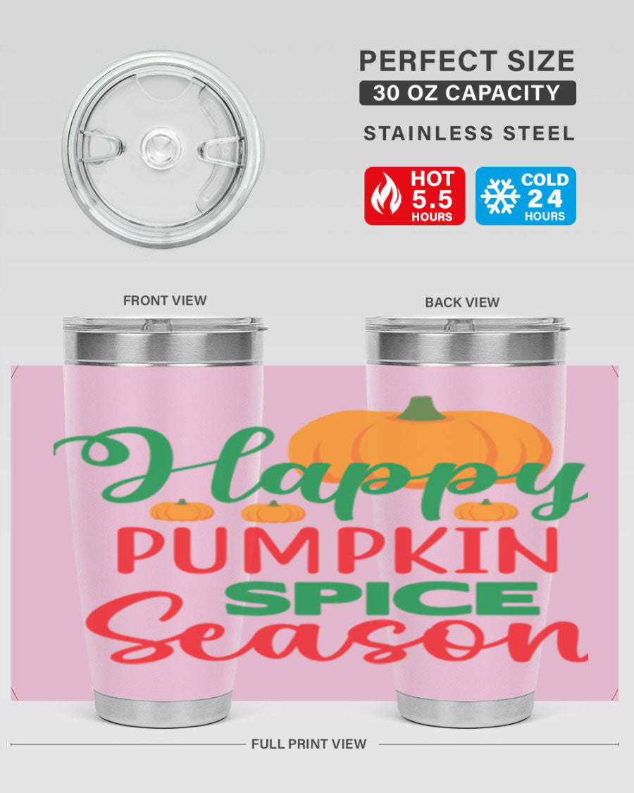 HAPPYPUMPKINSPICESEASON 260# fall tumbler featuring a stylish design, double wall vacuum insulation, and a drink-thru lid.