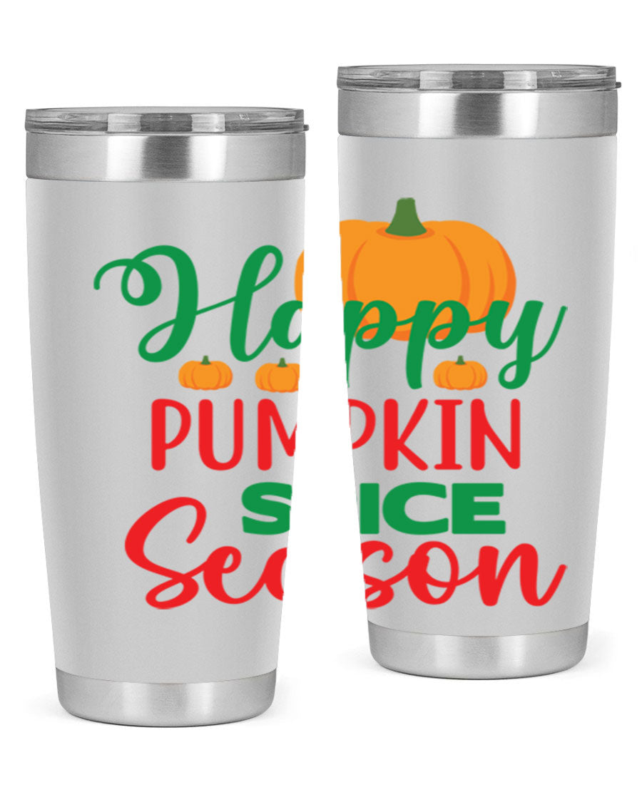 HAPPYPUMPKINSPICESEASON 260# fall tumbler featuring a stylish design, double wall vacuum insulation, and a drink-thru lid.