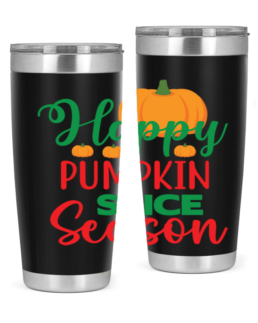 HAPPYPUMPKINSPICESEASON 260# fall tumbler featuring a stylish design, double wall vacuum insulation, and a drink-thru lid.