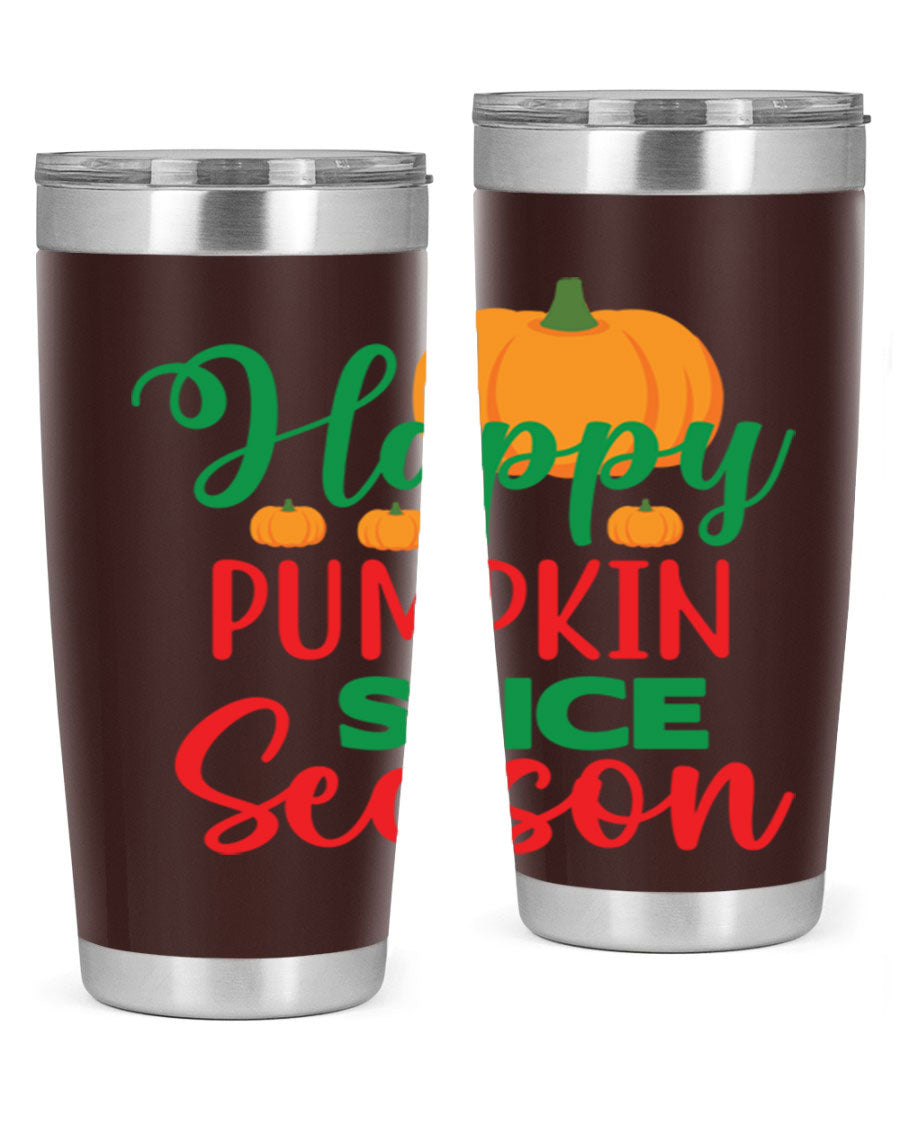 HAPPYPUMPKINSPICESEASON 260# fall tumbler featuring a stylish design, double wall vacuum insulation, and a drink-thru lid.