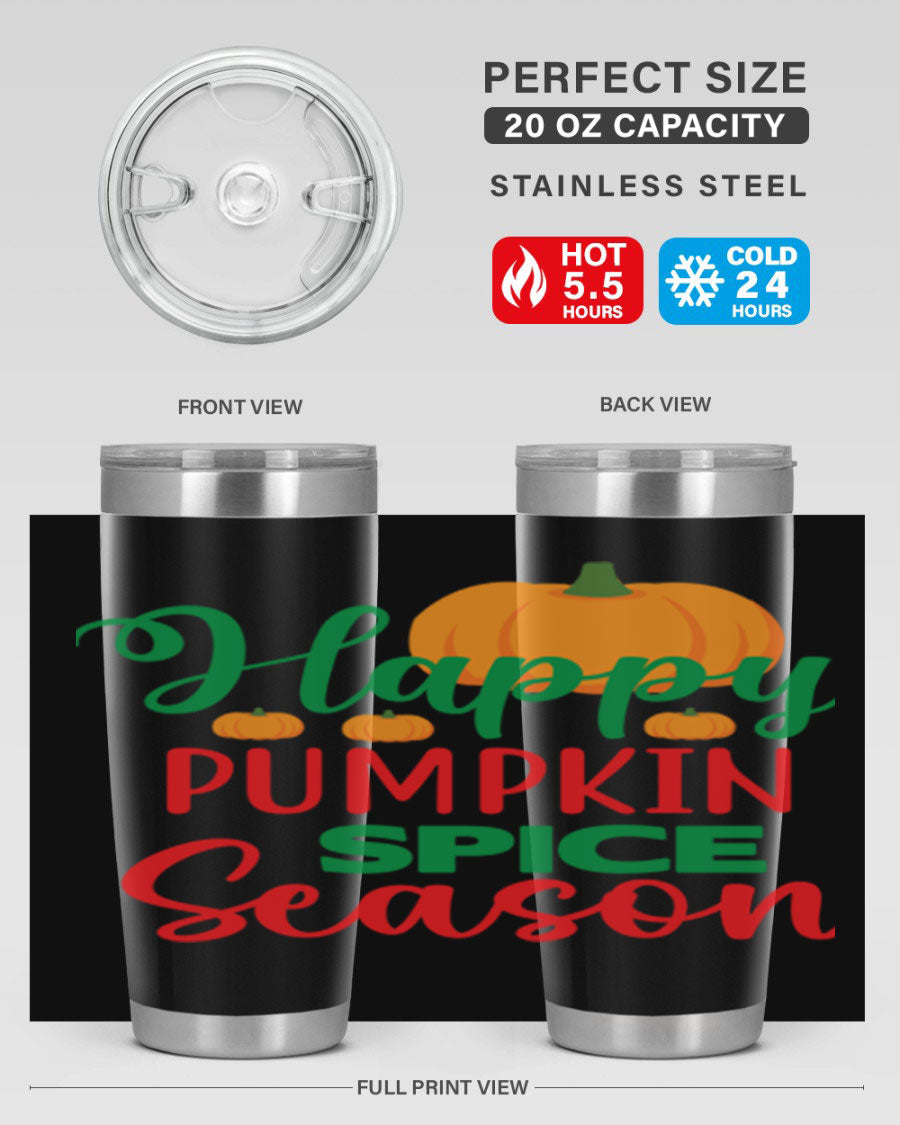 HAPPYPUMPKINSPICESEASON 260# fall tumbler featuring a stylish design, double wall vacuum insulation, and a drink-thru lid.